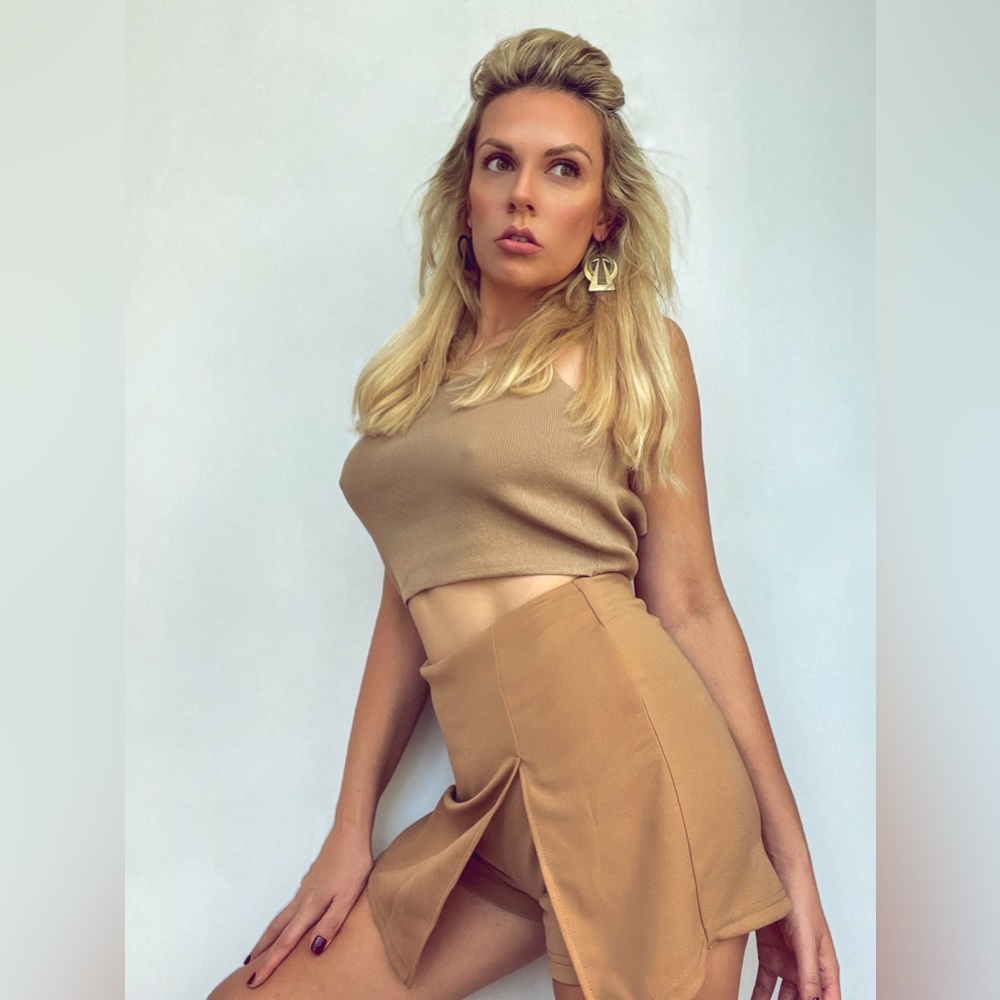 Khaki Skort worn 1x for photo shoot - Limited Edition - half short half skirt